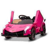 Garvee Coche Eléctrico 12V, Puertas Mariposa Estilo Deportivo, Control Remoto Parental, Estructura Robusta, Seguro y Divertido, 3-6 años, Jardín, Rosa - Rosa & Rojo