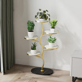 Garvee Soporte plantas 5 niveles estantería metálica plantas interior sala estar 40x28x92cm negro - Marco Dorado & Tablero Negro