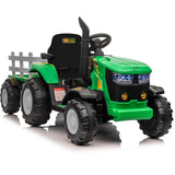 Garvee Tractor Eléctrico Infantil de 12V con Remolque Desmontable y Motores Dobles de 35W Velocidad de 2 a 5 km/h para Niños de 3 a 6 Años, Verde