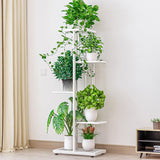 Garvee Estante para plantas de 5 niveles, soporte metálico para 6 macetas, interior y exterior, ligero y compacto - Blanco