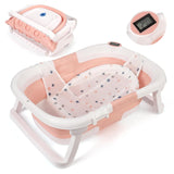 Garvee Baby Badewanne Plegable Para Bebés Con Termómetro Integrado, Cojín Antideslizante, Compacta Y Portátil, Gris - Rosa