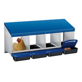 Garvee Caja de Anidación para Gallinas 4 Compartimentos, Metal Zinc Galvanizado Mango de Plástico, Bandeja Extraíble Granjas Patios, Azul - Azul