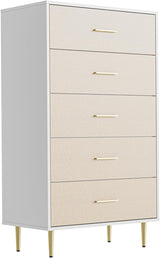 Garvee Cómoda Blanca Moderna con 6 Cajones y Patas de Metal para Dormitorio y Apartamentos Pequeños, Diseño Texturizado, Madera Engranada, Elegante