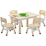 Garvee Mesa y 4 sillas para niños con altura ajustable, escritorio con graffiti, madera antideslizante, para hogar y guardería - Madera Natural