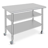 Garvee Mesa de Trabajo Comercial de Acero Inoxidable 91 × 46 × 86 cm, NSF, Tres Capas, Ajustable, con Ruedas, Resistente para Cocina y Taller - Con Ruedas