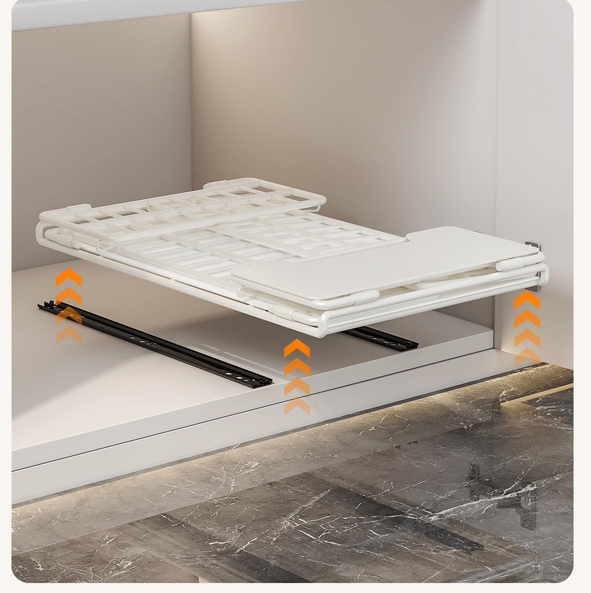 Garvee Cajn Plegable Extensible, Organizador de Armario Escalable, Cesta de Almacenamiento Metlica Sin Taladro para Despensa y Bao, 43x25x18cm, Blanco