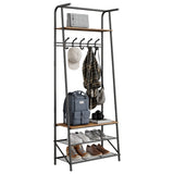 Garvee Perchero 5 en 1 Entrada Minimalista MDF y Metal Banco Estante Zapateros 5 Ganchos Simples 60cm Ancho 64x29x180cm Negro & Marrón - Negro & Marrón