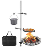Garvee Parrilla Giratoria para Fogata 62×62 cm Acero Resistente Ajuste 360° Altura Regulable Plegable y Portátil para Camping y BBQ al Aire Libre - Juego Tres Piezas Bandeja