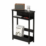 Garvee Mesa Auxiliar Estrecha 3 Niveles con Estante, Estructura Metálica Negra, MDF, Estilo Rústico para Salón y Dormitorio, Ahorra Espacio - Negro