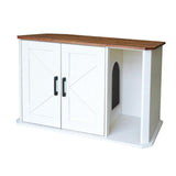 Garvee Mesa Auxiliar con Escondite para Caja de Arena de Gato de Madera con Entrada Lateral - Marrón & Blanco