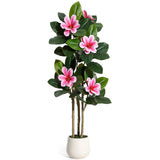 Garvee Planta Artificial de Tres Troncos con Hojas Realistas para Ambientación Botánica en Interior 122cm Rosa - Rosa