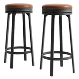 Garvee Set 2 Taburetes Giratorios de Bar 76 cm, PU Cuero, Metal, Sin Respaldo, Cocina y Bar, Negro - Marrón