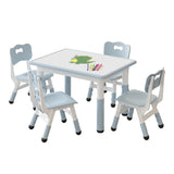 Garvee Mesa y 4 sillas para niños con altura ajustable y graffiti, patas antideslizantes, para aula y hogar - Gris Azulado
