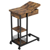 Garvee Mesa Auxiliar En Forma De C, Mesa Auxiliar Con Ruedas, Móvil Estrecha De 3 Niveles Para Café, Industria, 75x60x35cm, Vintage - Vintage