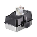 Garvee Caja De Arena Para Gatos De Acero Inoxidable Extra Grande Con Tapa Pedal Y Alfombrilla Antideslizante Para Gatos Grandes - Cubeta Inferior Negra 15 Alto