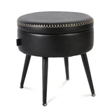 Garvee Ottomán De Almacenaje Moderno Y Taburete Vanity - Piel Sintética, Capacidad 330 lb, Patas De Acero, Negro Tinta, Para Dormitorio Y Sala
