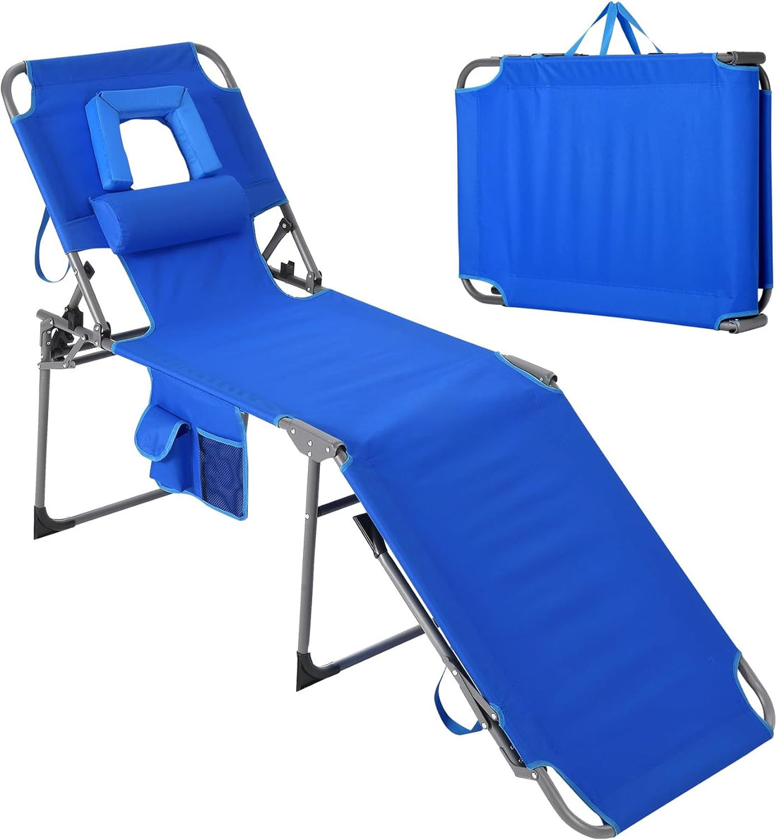 Garvee Tumbona Reclinable Alta con Abertura Facial, 5 Posiciones, Tejido Oxford 600D Resistente al Agua, Plegable con Bolsillo, Azul
