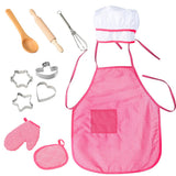 Garvee Set De Cocina Infantil 11 Piezas - Juego De Chef Con Delantal Y Sombrero A Rayas Rojas - Material Suave Y Lavable - Juguete Educativo Para Niños