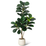 Garvee Árbol Ficus Lyrata Artificial 122 cm con 48 Hojas, PVC+PE, Maceta Blanca, para Oficina y Hogar, Realista y Estable - Con Maceta Blanca