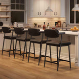 Garvee Set De 4 Taburetes De Barra Altos Con Reposabrazos, Asiento Acolchado Y Respaldo De Madera Para Cocina Y Barra Gris Y Marrón - Negro Retro