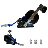 Garvee Winche Manual para Remolque de Barco de 1587 kg con Mango de Ajuste Rápido y Correa de 10 m, Acero Galvanizado de Doble Velocidad, Azul - Azul