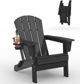 Garvee Silla de Exterior Adirondack Plegable de HDPE con Portavasos para Patio y Jardín 76x74x90cm - Negro