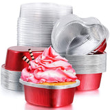 Garvee Folien Cupcakes Moldes De Aluminio Para Hornear Con Tapa Mini Mousse Corazón 100ml Rojo Para Fiestas Y Picnics