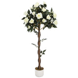 Garvee Árbol De Rosas Artificiales Rosa Blanco 75-150cm 12-45 Flores Realistas Tronco De Madera Natural - Blanco