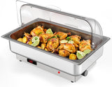 Garvee Chafing Dish Eléctrico 600W Acero Inoxidable con Tapa PC-Rolltop para Catering y Eventos 220V