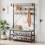 Garvee Perchero de Hall 59.7x29.9x179.5cm Metal + MDF 4 en 1 8 Ganchos Banco Acolchado Versátil Hogares, Familias Entrada, Pasillo Gris - Gris