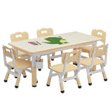 Garvee Mesa y 6 Sillas Infantiles con Altura Ajustable, Mesa de Fibra de Madera con Diseño de Graffiti, Patas Antideslizantes, 120x60cm, Color Madera Natural para Hogar y Aula - Color de Madera