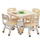 Garvee Set de mesa y 4 sillas para niños con escritorio de graffiti, altura ajustable, colorido, para comedor y aula - Madera Natural