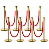 Garvee 8PCS Gold Stanchion Post con Cuerdas de Terciopelo Rojo, Barreras de Control de Multitudes, Acero Inoxidable, Fácil Montaje, Elegante para Eventos y Galas - Dorado-8