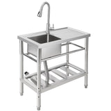 Garvee Fregadero de una cubeta 76x40x76 cm con Grifo Giratorio 360° y Estructura Robusta para Garaje y Taller Plata - Con Grifería-Izquierda
