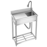 Garvee Fregadero utility 76x40x101 cm de Acero Inoxidable con Escurridor Derecho y Grifo de Agua Fría/Calor para Lavandería Plata - Con Grifería-Derecha