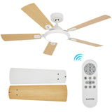 Garvee Ventilador de Techo de 132 cm con Luz LED Regulable, Motor DC Silencioso de 6 Velocidades con Mando a Distancia, 5 Aspas para Dormitorio, Salón y Exterior Cubierto - Blanco