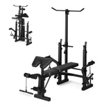 Garvee Banco de Pesas Plegable con Extensión de Piernas y Almohadilla Curl Preacher, Ajustable, Acero Resistente, Multi-Posición, Entrenamiento En Casa, Negro - Negro