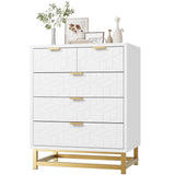 Garvee Cómoda Blanca Moderna con 5 Cajones y Base Metálica para Dormitorio, Sala y Pasillo, Organizador de Madera, Estilo Moderno, Blanco