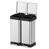 Garvee Bote De Basura Doble 16 Galones Acero Inoxidable Antihuellas Con Tapa Doble Y Pedal Manos Libres Para Cocina Y Oficina, Compacto, Plateado