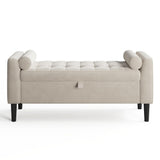 Garvee Banco Otomano de Almacenamiento Terciopelo con Compartimento Oculto para Entrada y Dormitorio 118 cm Beige - Blanco Cremoso