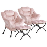 Garvee Silla Lazy Con Ottoman, Sillón Lounge Moderno, Reposapiés Plegable, Tela De Terciopelo Rosa, Para Sala Y Oficina, Estructura De Acero, Diseño Ergonómico - Rosa Terciopelo - 2 Piezas