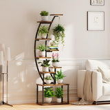 Garvee Soporte de Plantas en Forma de Luna, Metal con Luz LED, 1 Nivel, Color Negro, para Salón y Dormitorio