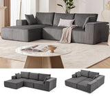 Garvee Sofá Modular Seccional en Forma de L de 274 cm con Espuma de Poliuretano Tapizado en Pana Ancha Chaise Izquierda Gris Oscuro - Gris Oscuro