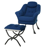 Garvee Silla Lazy Comfy con Ottoman Ergonomía y Soporte Tela de Terciopelo Lavable para Apartamentos y Salones Compacto Moderno - Azul