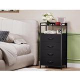 Garvee Kommode con 4 Cajones Plegables, Marco de Acero y Placa de Madera, 41x29x83.5cm, Gris, para Dormitorio y Oficina - Negro