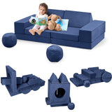 Garvee Sofá Modular Infantil Convertible 12 Piezas con Bolas y Túnel para Sala de Juegos, Espuma Suave, Funda Lavable, Resistente y Versátil - Azul Marino