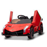 Garvee Coche Eléctrico 12V Veneno, Puertas De Tijera, 3 Velocidades, Batería Recargable, Luces LED, Control Remoto, 3-6 años, Exterior, Rojo - Rojo