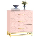 Garvee Cómoda Moderna con 3 Cajones, Manijas Metálicas, MDF Resistente, Patas Metálicas, Rosa para Dormitorio y Oficina, 61×40×73 cm - Rosa