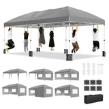 Garvee Carpa Plegable 3x6m Resistente e Impermeable Cenador para Eventos y Jardín con 6 Paredes Laterales Gazebo Plegable de Acero con Protección UV Blanco - Gris