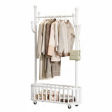 Garvee perchero Rodante de Metal con Ruedas y Canasta, Estante Grande para Ropa, Soporta 54 kg, Diseño Moderno, Ruedas Bloqueables, Ideal para Dormitorios, Negro, 100×175 cm - Blanco